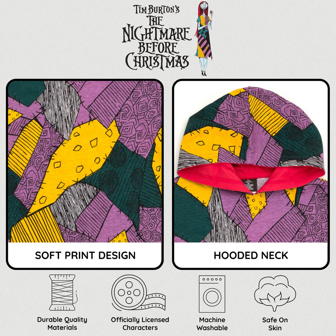 Nightmare Before Christmas Sally Girls' Cosplay Short Sleeve Hooded T-Shirt Patchwork Multi