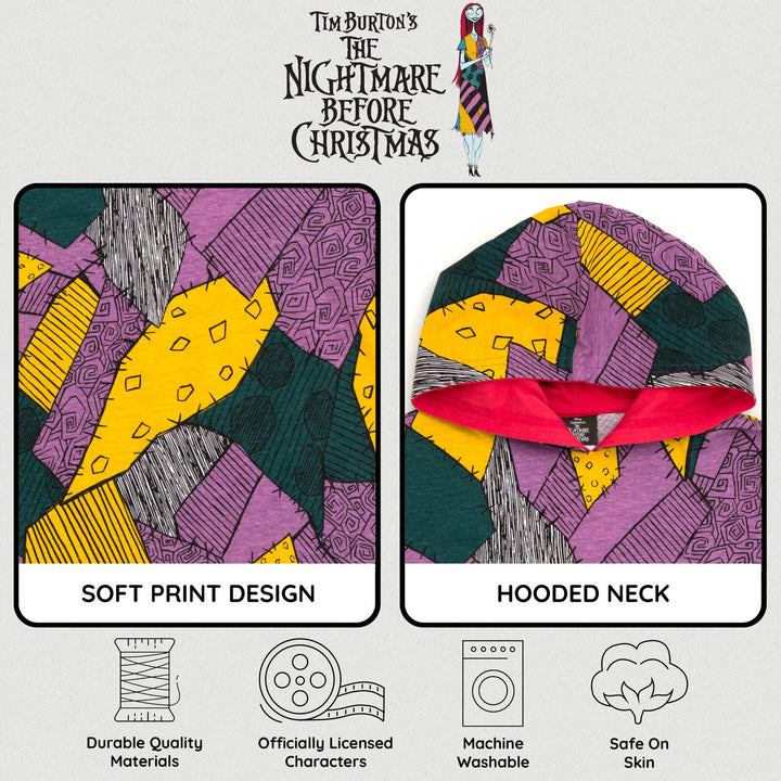 Nightmare Before Christmas Sally Girls' Cosplay Short Sleeve Hooded T-Shirt Patchwork Multi