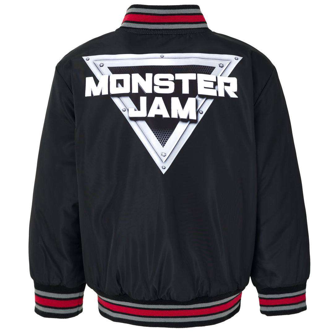 Monster Jam Boys' Zip-Up Bomber Jacket Black Grey Red