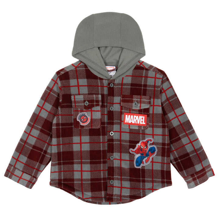 Marvel Spider-Man Boys' Fleece Hooded Shirt Jacket Grey Teal