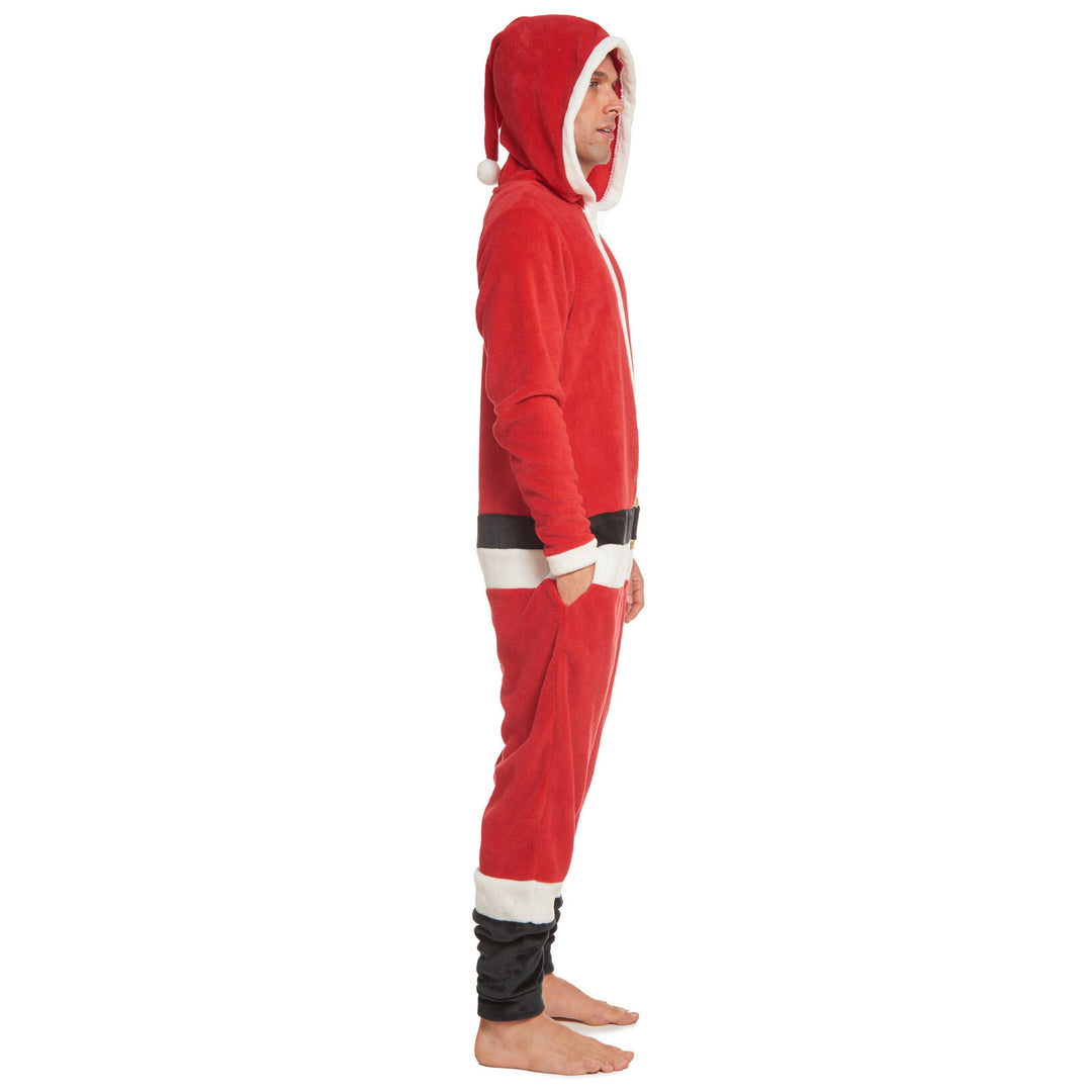 Dreamwave Santa Adult Men or Women Christmas Fleece Hooded One Piece Pajama Red