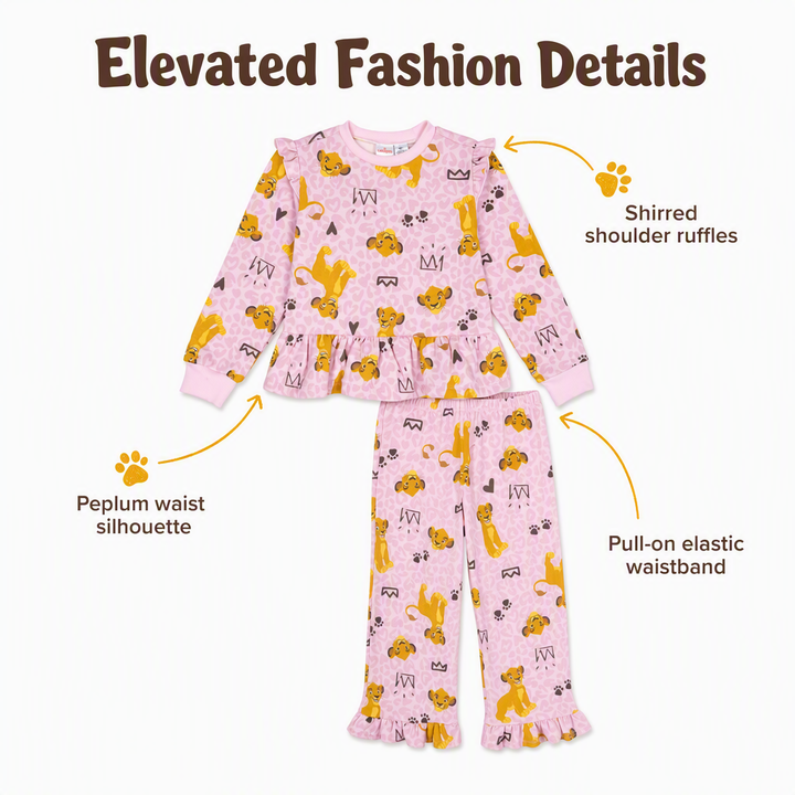 Disney Lion King Simba Girls' Fleece Sweatshirt and Pants Set Leopard Pink