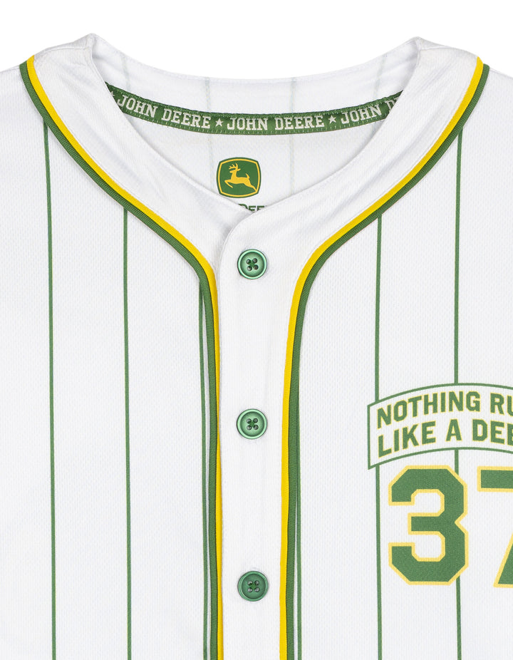 John Deere Boys' Baseball Button Front Shirt White Green Pinstripe