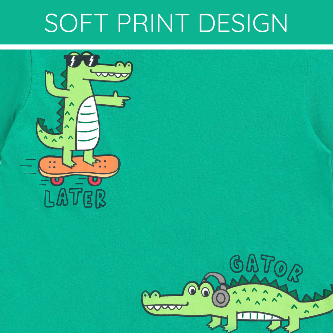 Funstuff Boys' Athletic 2-Piece T-Shirt and Shorts Set Later Gator Green Gray