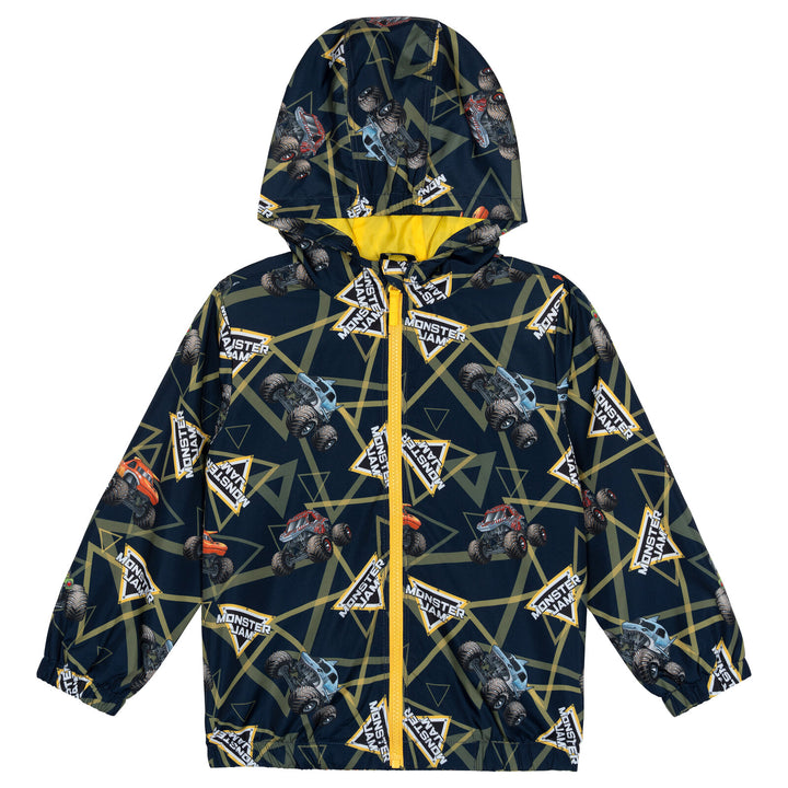 Monster Jam Boys' Zip-Up Hooded Windbreaker Jacket Navy