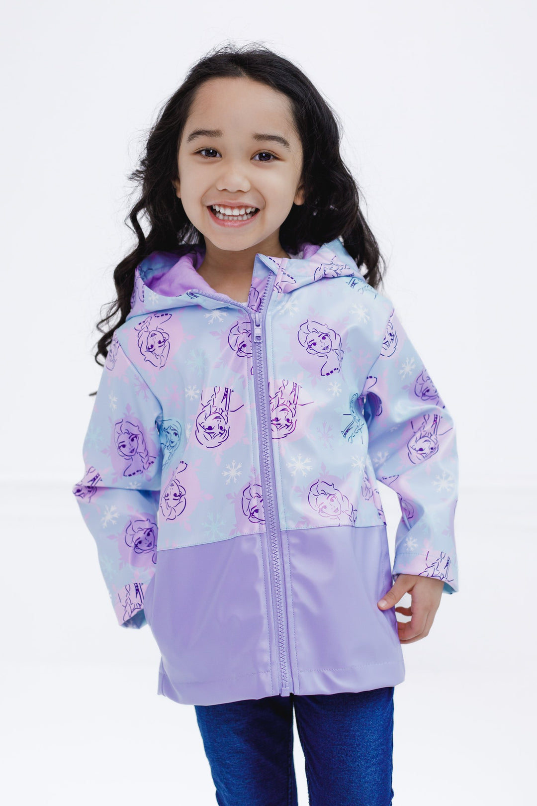 Frozen Girls' Hooded Rain Jacket Elsa Blue Purple
