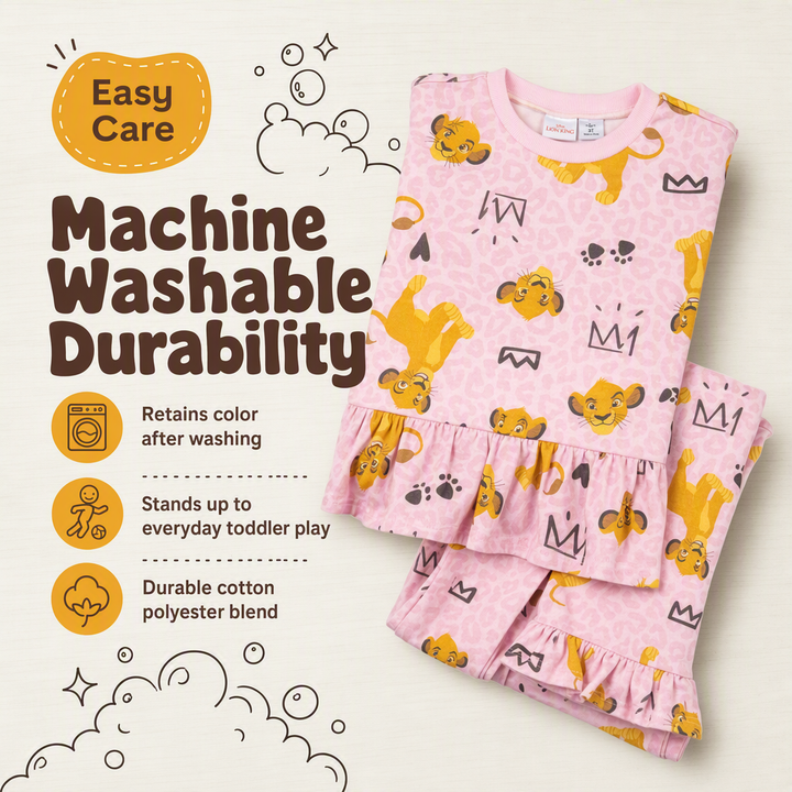 Disney Lion King Simba Girls' Fleece Sweatshirt and Pants Set Leopard Pink