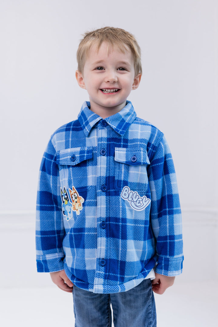 Bluey Toddler Boys' Button Front Shacket Bingo Blue Plaid