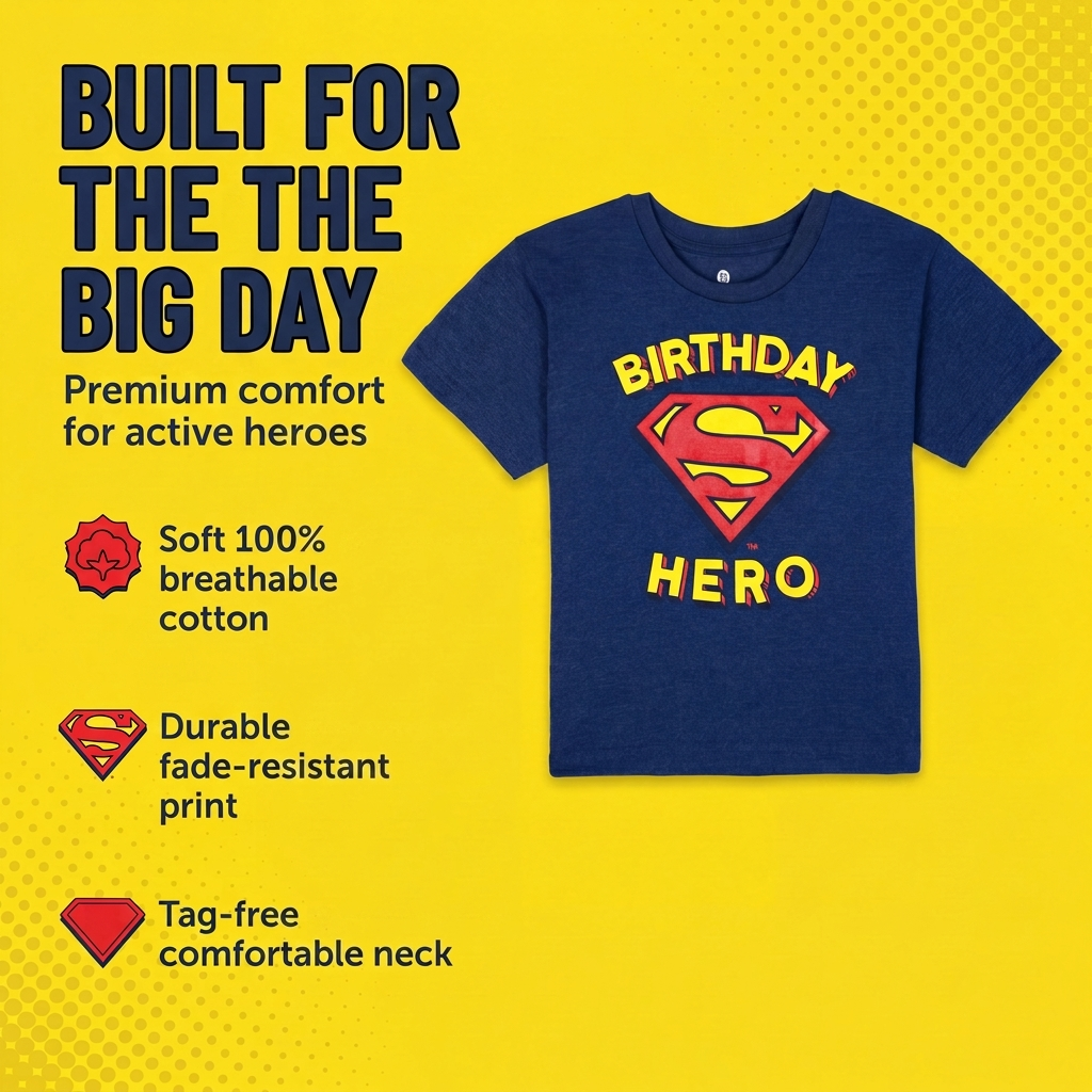 DC Comics Justice League Superman Boys' Short Sleeve T-Shirt Navy Birthday
