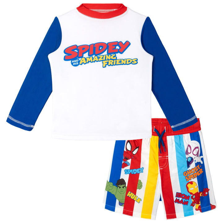 Marvel Spidey and His Amazing Friends Rash Guard and Swim Trunks Set Stripe