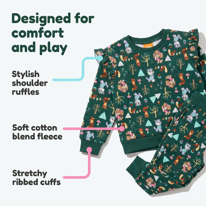 Paw Patrol Girls' Fleece 2-Piece Sweatshirt and Joggers Set Skye Everest Green