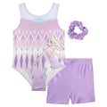 Frozen Queen Elsa Gymnastics Leotard, Shorts and Scrunchie 3 Piece Outfit Set