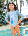 Frozen Queen Elsa Half Zip One Piece Bathing Suit UPF 50+