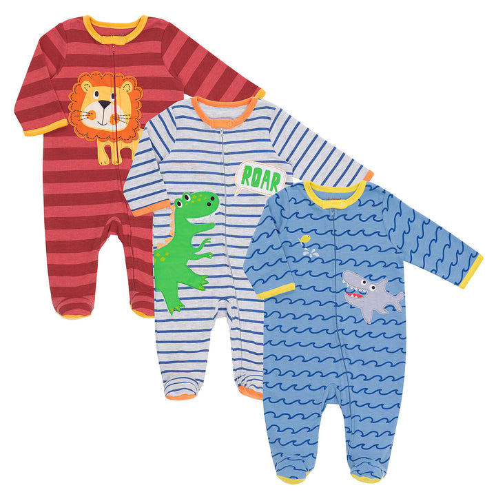 Funstuff Funstuff Animals Paquete de 3 overoles de manga larga con cremallera Sleep N' Play