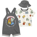 Harry Potter French Terry Short Overalls T-Shirt and Hat 3 Piece Outfit Set