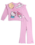 Hello Kitty Fleece Pullover Sweatshirt Ribbed Flare Leggings Outfit Set