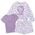 Hello Kitty French Terry Drop Shoulder Pullover Sweatshirt, Ribbed T-Shirt and Shorts 3 Piece Outfit Set