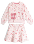Hello Kitty Girls Fleece Drop Shoulder Pullover Sweatshirt and Skirt Toddler to Big Kid