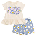 imagikids Flower Girls Peplum T-Shirt and Chambray Shorts Outfit Set Toddler to Big Kid Sizes