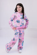 Lilo & Stitch Girls Fleece Pullover Crossover Sweatshirt and Pants Outfit Set Toddler to Big Kid