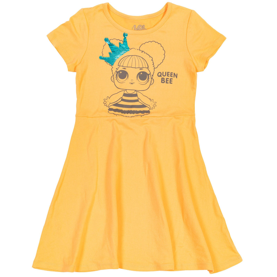 L.O.L. Surprise! Queen Bee Kitty Queen Girls Skater Sequin Dresses Scrunchie Toddler to Big Kid - imagikids