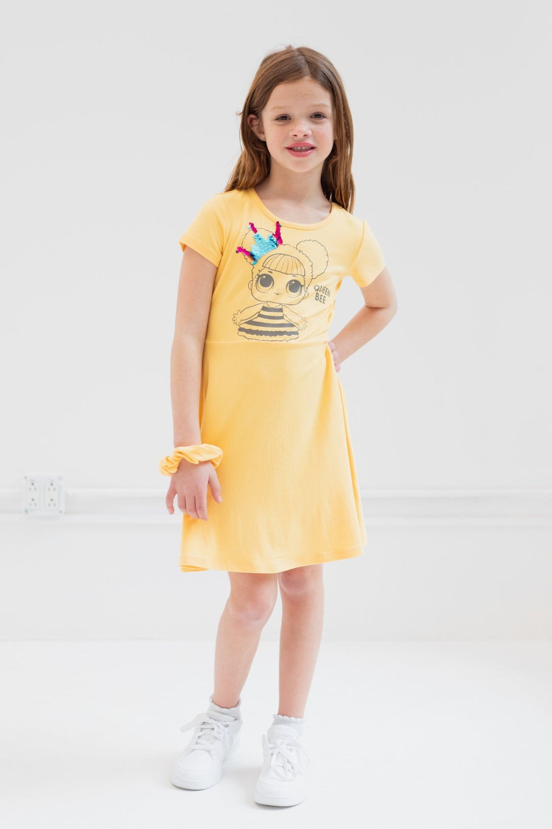 L.O.L. Surprise! Queen Bee Kitty Queen Girls Skater Sequin Dresses Scrunchie Toddler to Big Kid - imagikids