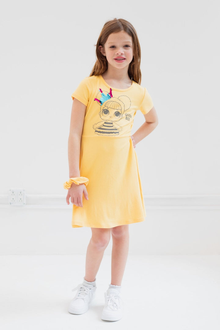 L.O.L. Surprise! Queen Bee Kitty Queen Girls Skater Sequin Dresses Scrunchie Toddler to Big Kid - imagikids