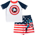 Marvel Avengers Captain America UPF 50+ Rash Guard Swim Trunks Outfit Set