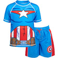 Marvel Avengers Captain America UPF 50+ Rash Guard Swim Trunks Outfit Set