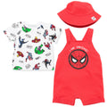 Marvel Avengers French Terry Short Overalls T-Shirt and Hat 3 Piece Outfit Set