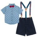Marvel Spider-Man Button Down Shirt Twill Shorts Suspenders and Bow-Tie 4 Piece Outfit Set