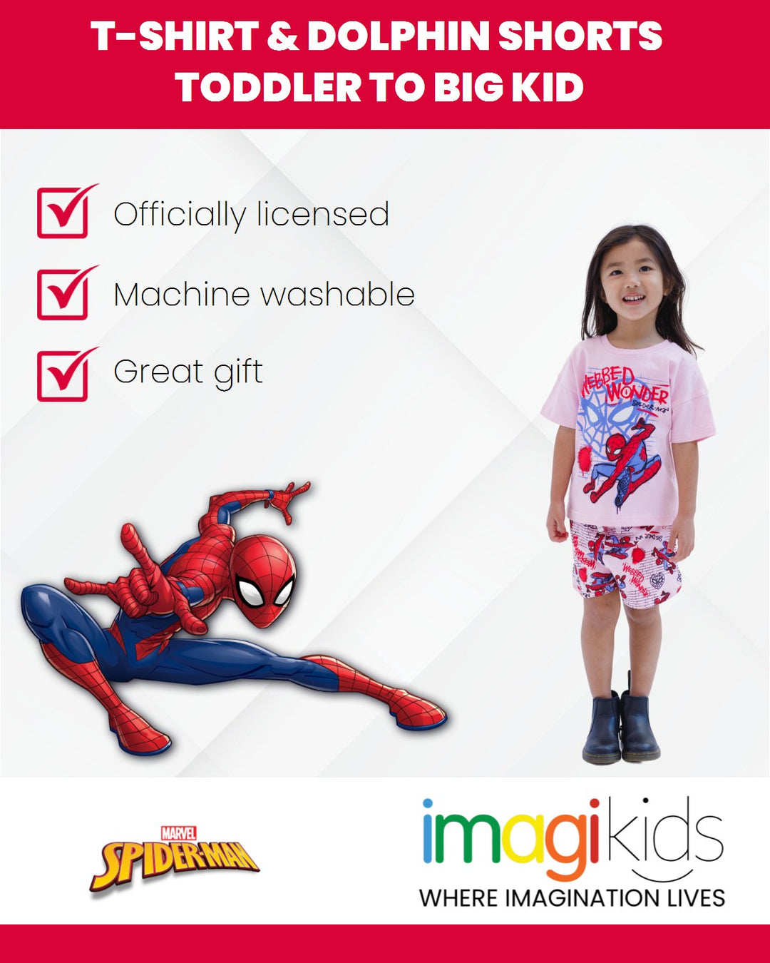 Marvel Spider - Man T - Shirt and French Terry Dolphin Shorts Outfit Set - imagikids