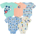 Mickey Mouse 5 Pack Gingham Ribbed Bodysuits