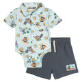 Mickey Mouse Hawaiian Button-Down Bodysuit and French Terry Shorts Outfit Set
