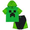 Minecraft Creeper Hooded Cosplay T-Shirt and French Terry Shorts Outfit Set