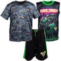 Monster Jam 3 Piece Outfit Set: T-Shirt Tank Top Mesh Shorts