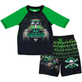 Monster Jam Grave Digger UPF 50+ Pullover Rash Guard Swim Trunks Outfit Set