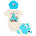 Sesame Street Cookie Monster Bodysuit, Shorts and Baseball Cap 3 Piece Outfit Set
