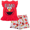 Sesame Street Elmo Peplum T-Shirt and French Terry Shorts Outfit Set