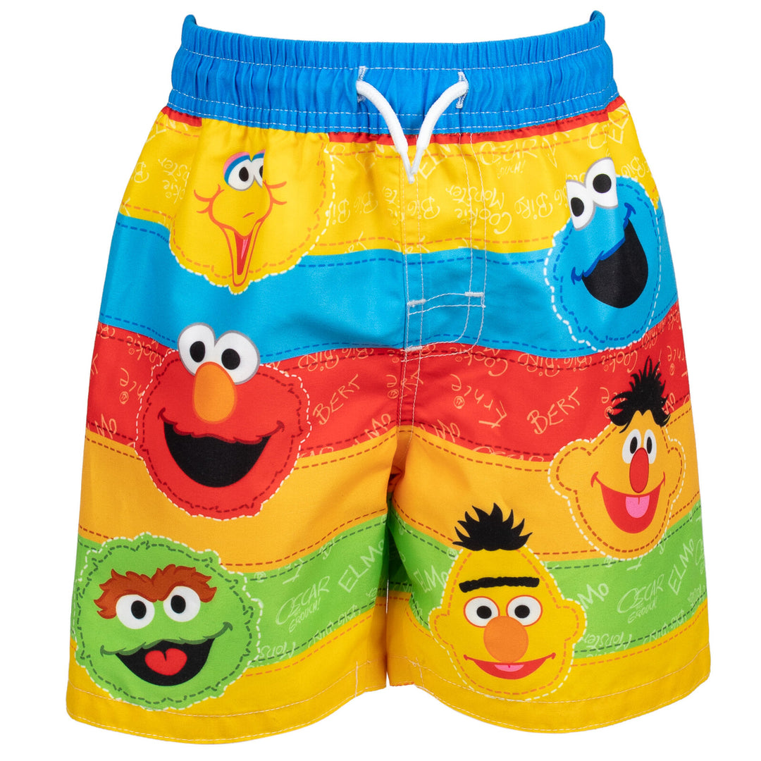 Sesame Street Zip Up Sunsuit Rash Guard and Swim Trunks 3 Piece Swimsuit Set