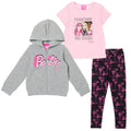 Barbie Zip Up Fleece Hoodie Graphic T-Shirt and Leggings 3 Piece Outfit Set