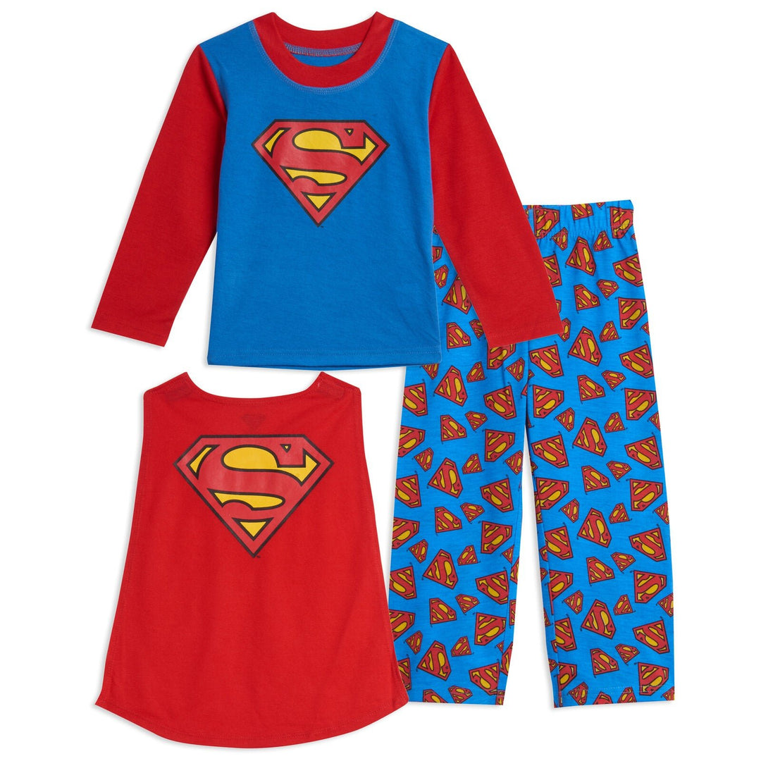 DC Comics Justice League Superman Pajama Shirt Pants and Cape 3 Piece Set - imagikids