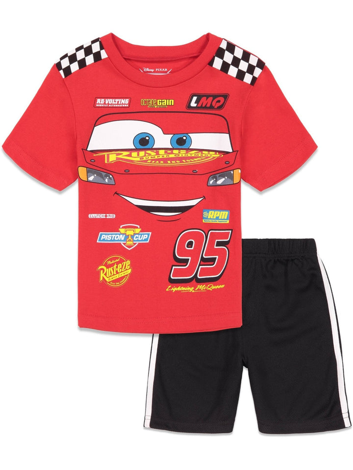 Disney Cars Lightning McQueen Athletic T-Shirt Mesh Shorts Outfit Set - imagikids