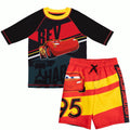 Disney Cars Lightning McQueen UPF 50+ Pullover Rash Guard Swim Trunks Outfit Set