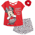 Disney Minnie Mouse T-Shirt French Terry Shorts and Scrunchie 3 Piece Outfit Set