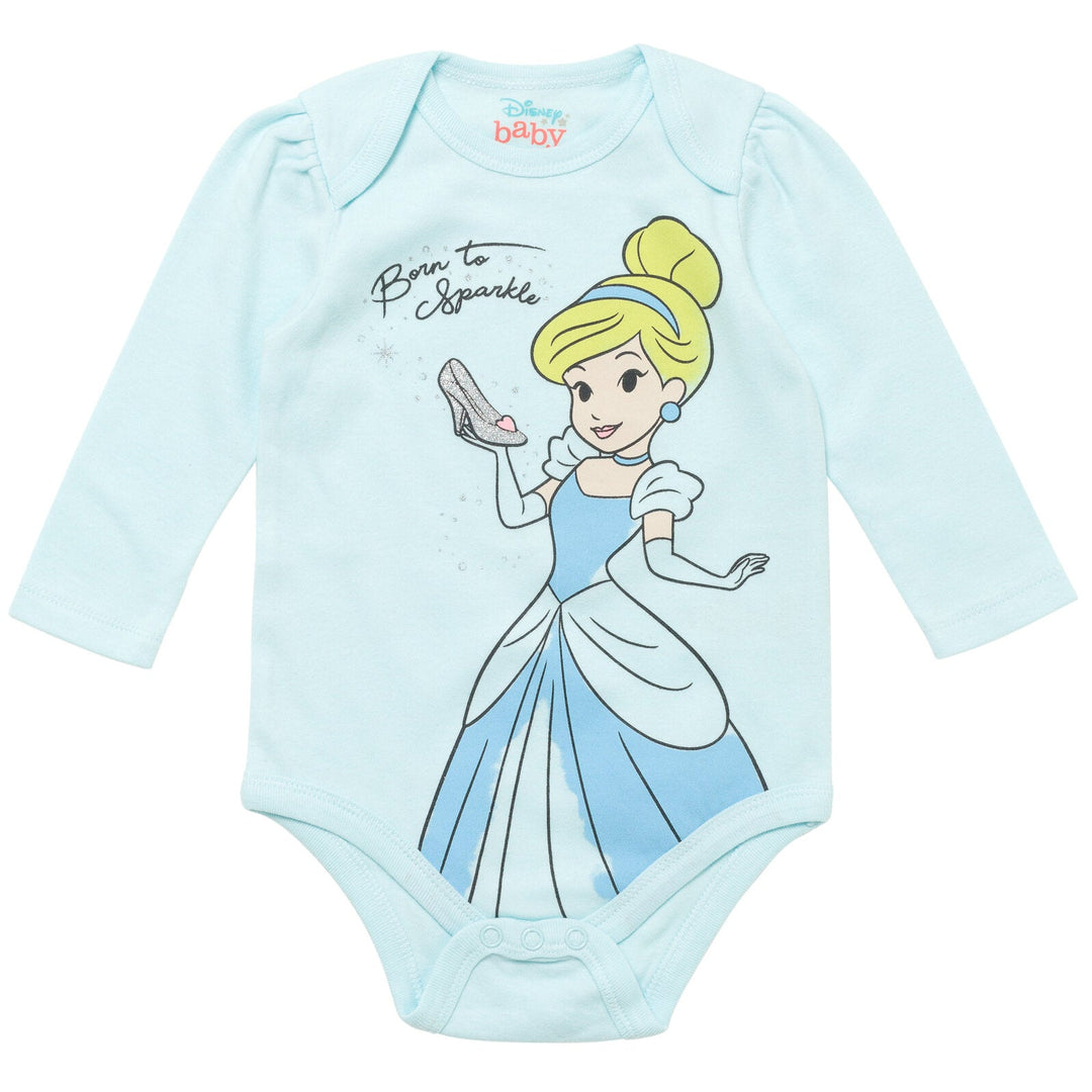 Disney Princess Ariel Belle Cinderella Rapunzel Tiana Jasmine Baby Girls 5 Pack Long Sleeves Bodysuit Newborn to Infant - imagikids