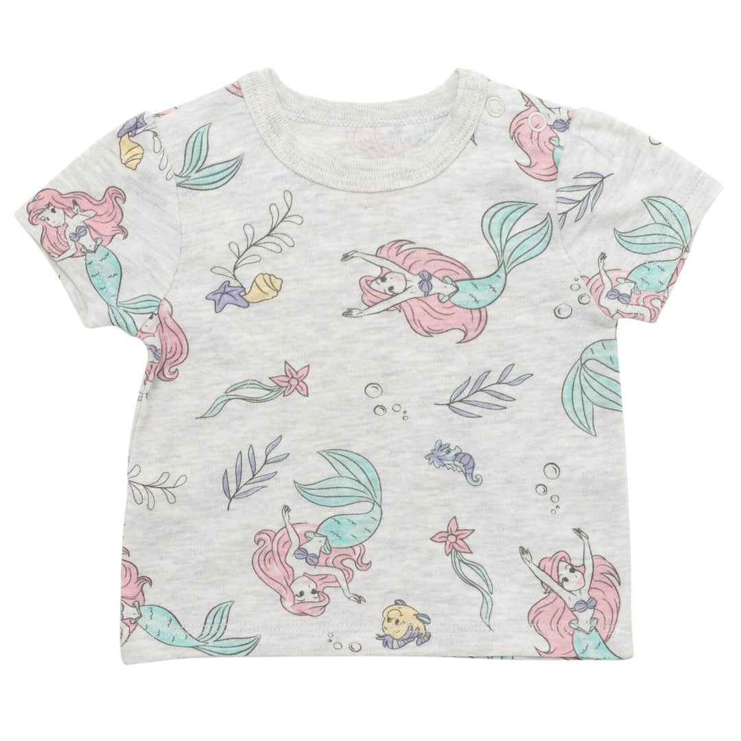 Disney Princess Ariel French Terry Short Overalls T-Shirt and Hat 3 Piece Outfit Set - imagikids