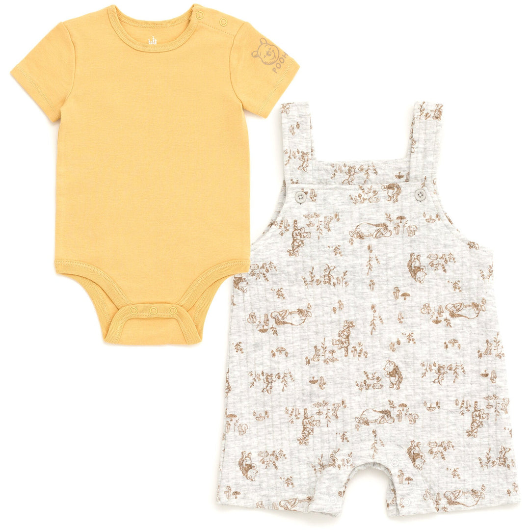 Disney Winnie the Pooh Bodysuit and Short Overalls Outfit Set - imagikids