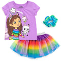 Dreamworks Gabby's Dollhouse T-Shirt Tulle Mesh Skirt and Scrunchie 3 Piece Outfit Set