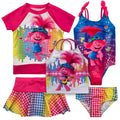 DreamWorks Trolls Poppy UPF 50+ One Piece Bathing Suit Rash Guard Tankini Top Skirt Bikini Bottom 5 Swimsuit Set